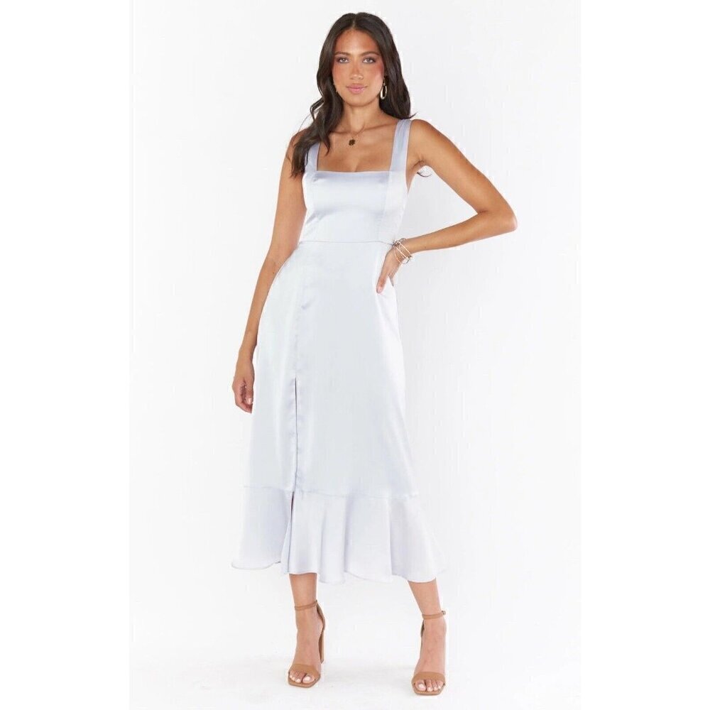Show Me Your Mumu Womens Size Small Silver Luxe Satin Midi Dress Sleeveless NWT